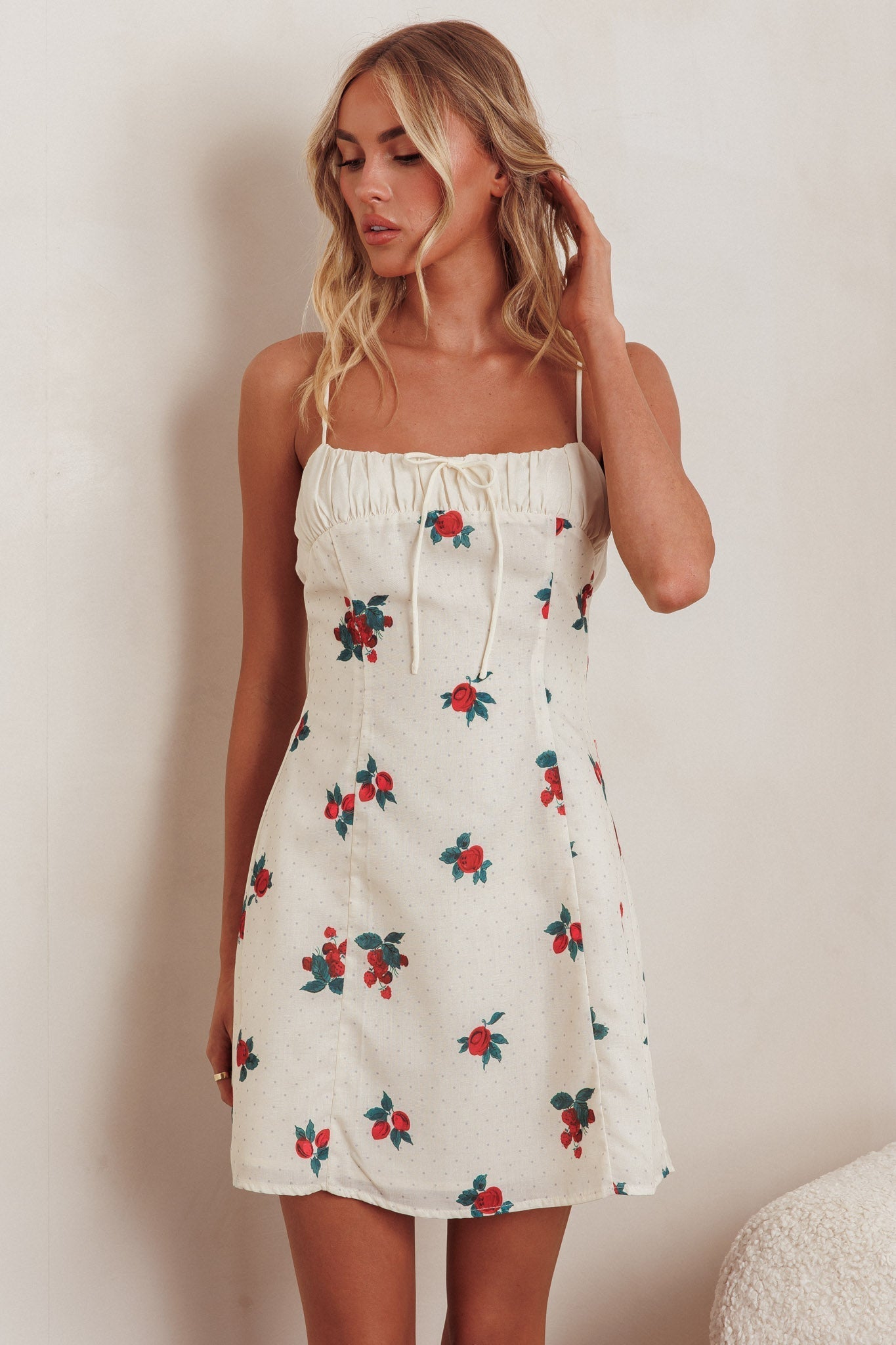 Clara Gathered Bust Mini Dress Rose Beige