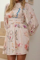 Isalia Long Sleeve Mini Dress Floral Cream