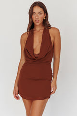 Kate Cowl Halter Mini Dress Chocolate