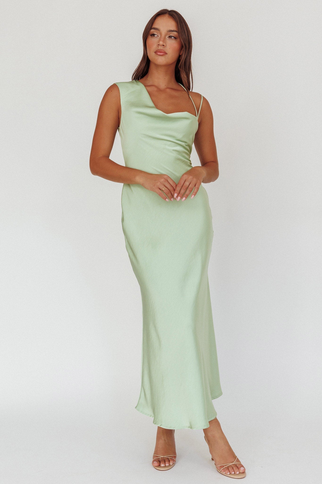Eros Asymmetric Cowl Neck Maxi Dress Leaf