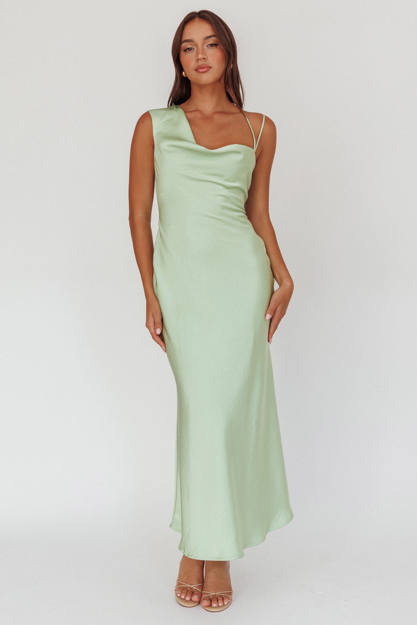 Eros Asymmetric Cowl Neck Maxi Dress Leaf