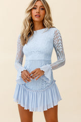 Dreamy Long Sleeve Mini Dress Steel Blue